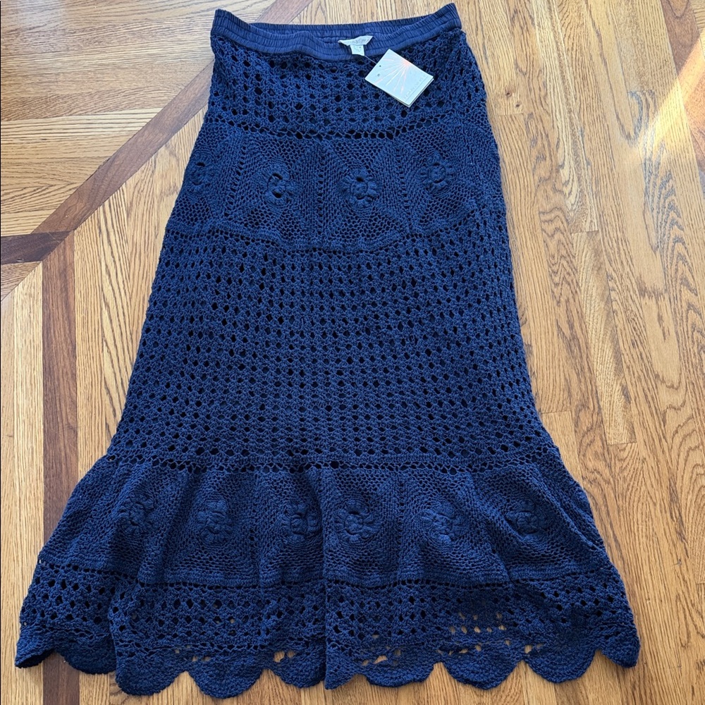 Boston Proper Women's Elegant Navy Boho Crochet Skirt Size M